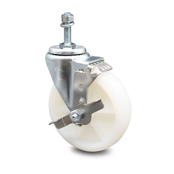 5 Inch Nylon Wheel Swivel 3/8 Inch Threaded Stem Caster with Brake SCC